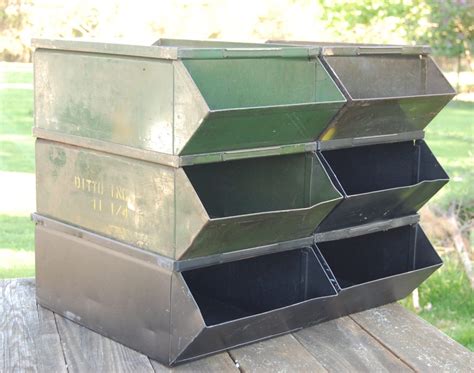 large metal stackable storage bins